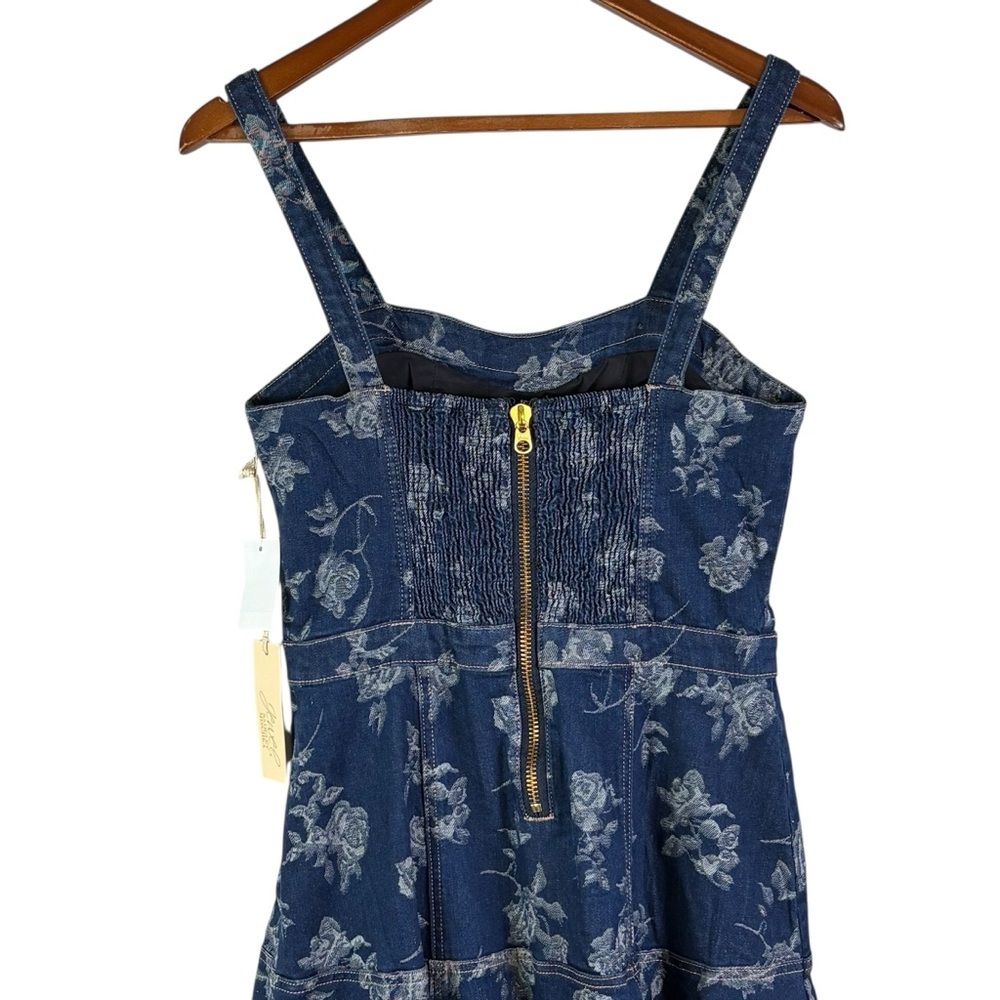 NWT Jewel Badgley Mischka Rose Print High Low Denim Dress Size 8 Dark Blue - Picture 8 of 15